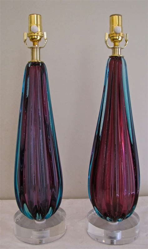 Most purple table lamps glass are made out of hard stone, such as granite, and are often sandblasted and finished. Pair Purple Murano Italian Glass Ribbed Table Lamps at 1stdibs