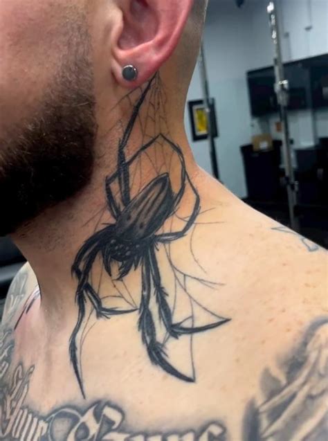 Black And Gray Spider Neck Tattoo By Justin Gorbey Tattoonow