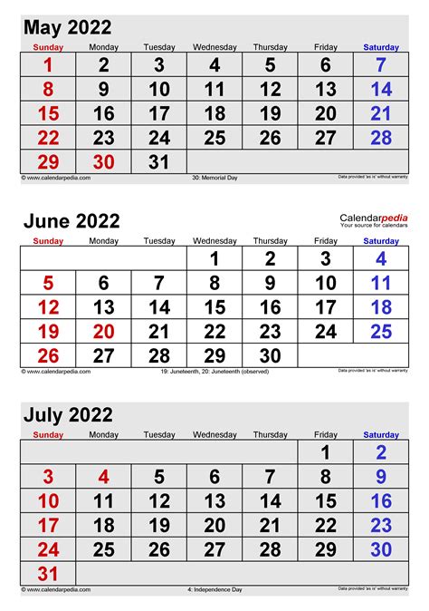 March April May June July 2022 Calendar