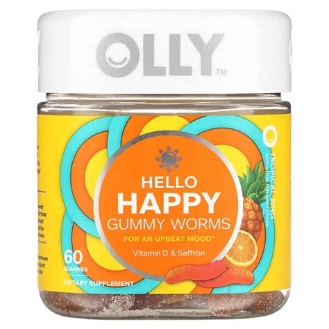 Olly Hello Happy Gummy Worms Tropical Zing 60 Gummies