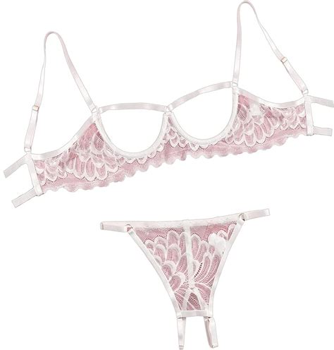 Lilosy Sexy Underwire Floral Lace Sheer Lingerie Set For Women See Through Bra And Panty 2 Piece