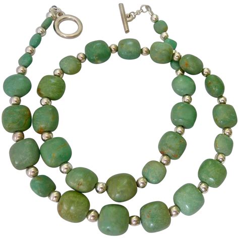 Sterling Silver 925 Green Turquoise Necklace Toggle Clasp Turquoise