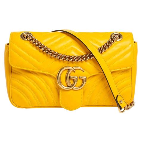 Gucci Yellow Matelasse Leather Small Gg Marmont Shoulder Bag At 1stdibs Yellow Gucci Marmont