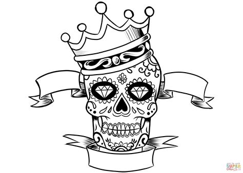 Sugar Skull With Crown Coloring Page Free Printable Coloring Pages