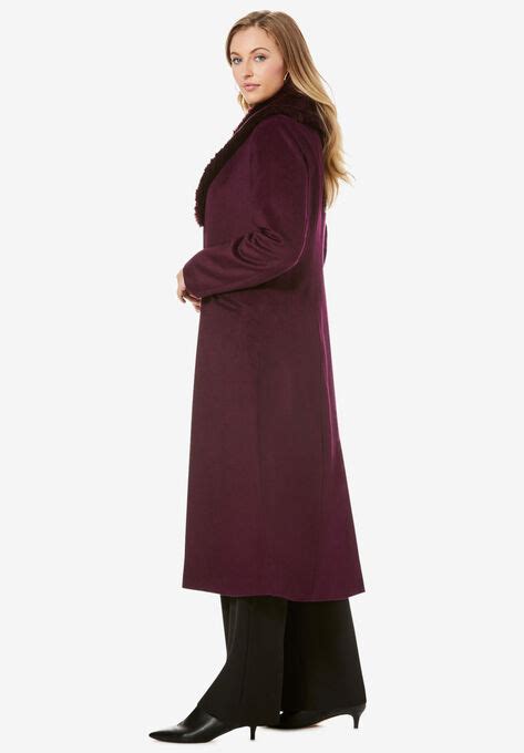 Long Wool Blend Coat With Faux Fur Collar Catherines