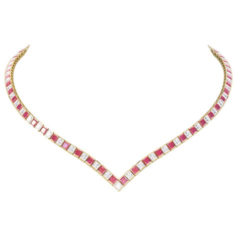 Princess Ruby Cz 18ct Gold Plated Silver Tennis Necklace Jian London