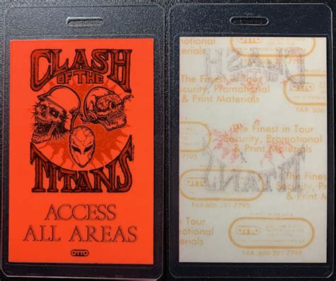 Rare Day Glow Orange Clash Of The Titans Laminated Otto Backstage Pass From The Tour