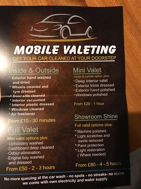 Give your vehicle a special treatment with one of our auto detailing packages. 'Mobile valeting' flyer through the door - Detailing World
