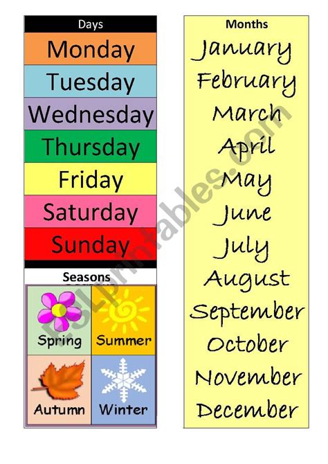 Months Days And Seasons Poster For The Classroom Esl Worksheet By Meel