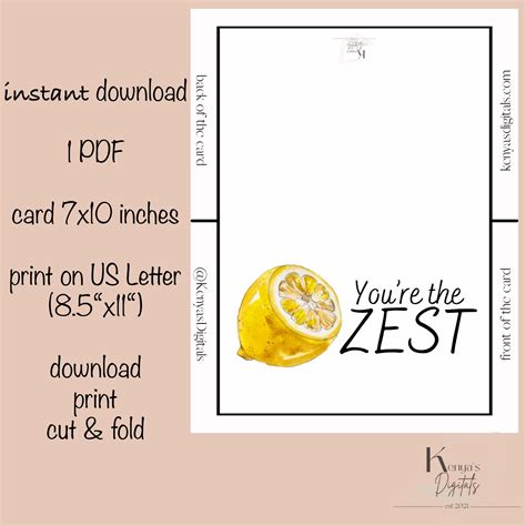 Youre The Zest Greeting Card Instant Download Pdf 7x10 Etsy