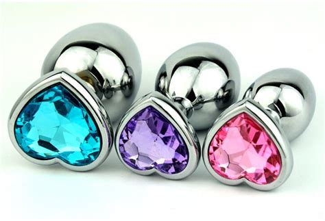 3 Size Newest Unisex Attractive Heart Shaped Crystal Jewelry Metal Anal Plug Butt Booty Beads