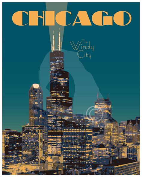 Chicago Travel Poster Vintage Chicago Travel Poster Chicago Etsy