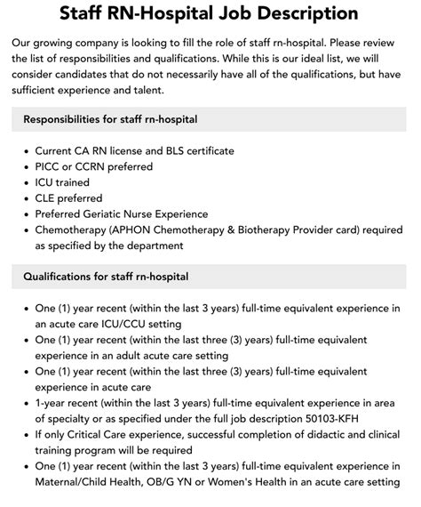 Staff Rn Hospital Job Description Velvet Jobs