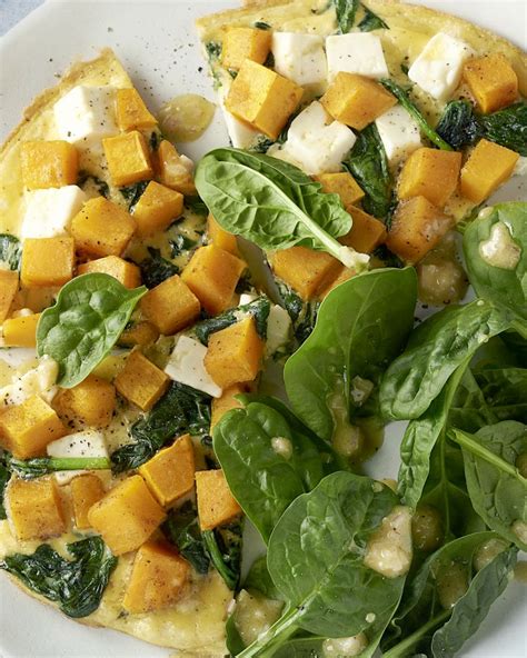 Frittata met geroosterde pompoen spinazie en feta Fritata Ras El