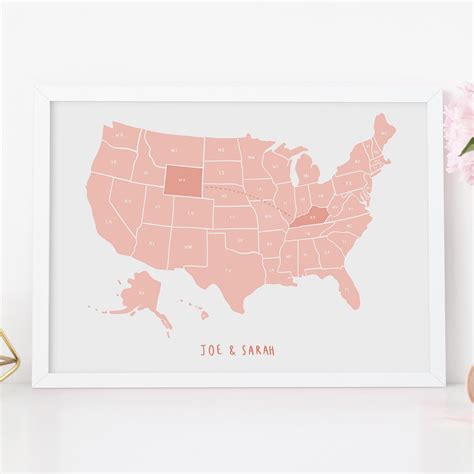 Personalised Usa Map Illustrated Print State Map Valentines Etsy