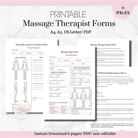 Massage Therapist Printable Forms Spa Salon Forms Beauty Etsy Massage Intake Forms Massage