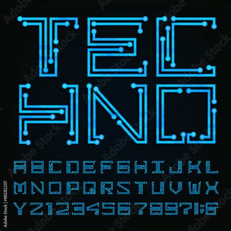 Techno Type Font Vector Alphabet Digital Hi Tech Style Letters
