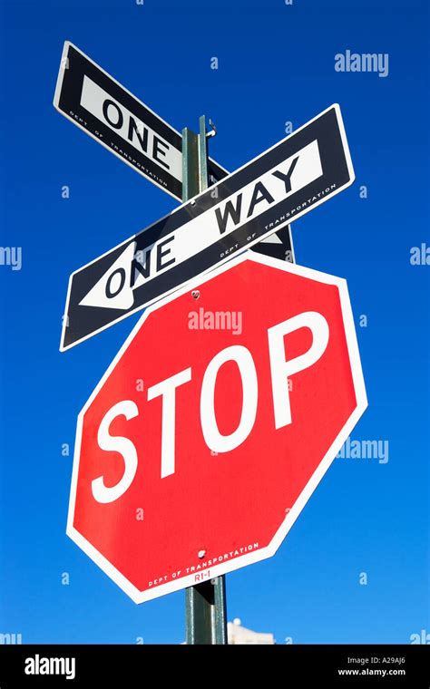 Stop Sign With Two One Way Signs Stock Photo Alamy