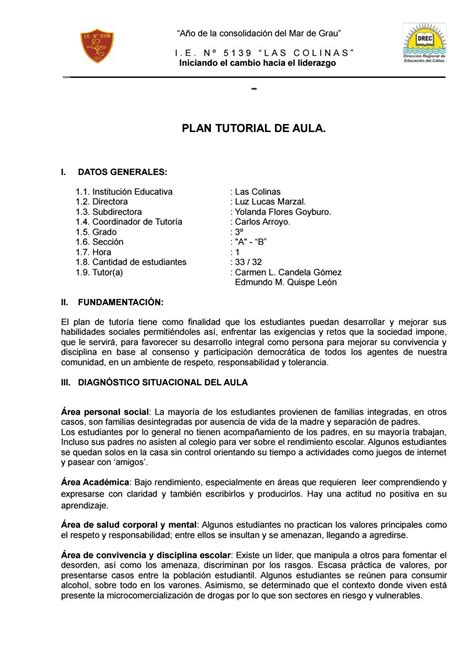 Plan Anual De Tutoría De Aula Las Colinas 2016 By Edmundo Quispe Issuu