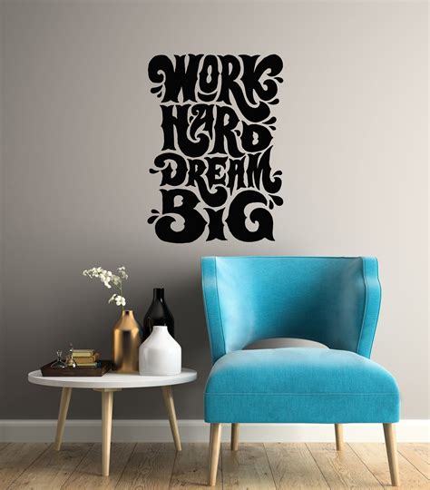 Office Quote Vinyl Wall Decal Motivational Saying Work Hard Etsy
