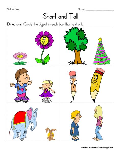 Tall And Short Worksheets Kids Learn Height Worksheetsday