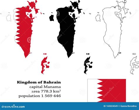 Bahrain Vector Map Flag Borders Mask Capital Area And Population