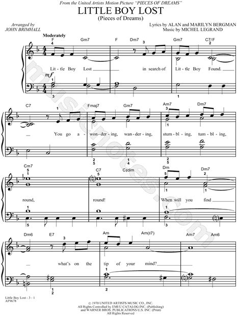 Concerto in a major k622 (in bb) get amazed by the favored composition for clarinet and piano by wolfgang amadeus mozart. "Little Boy Lost" from 'Pieces of Dreams' Sheet Music ...