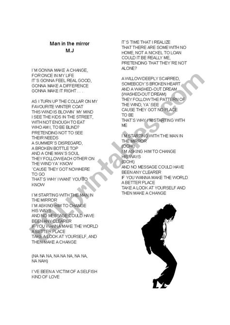 English Worksheets Man In The Mirror