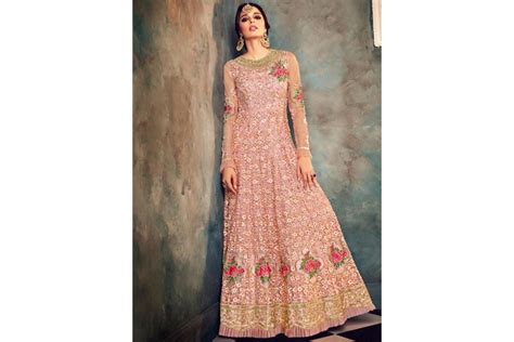 Buy Peach Color Net Party Wear Anarkali Suit In Uk Usa And Canada