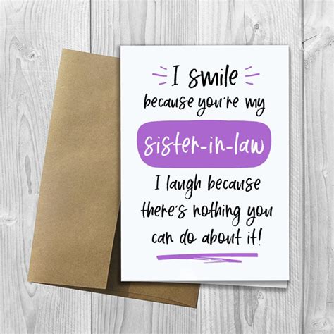 Printed I Smile Because Youre My Sister In Law 5x7 Etsy