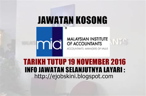 (diperbadankan di bawah akta akauntan ). Jawatan Kosong Institut Akauntan Malaysia (MIA) - 19 ...