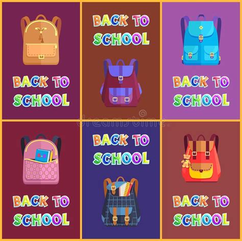 School Backpacks Set Stock Illustrations 1118 School Backpacks Set