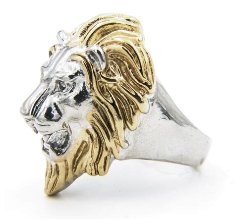 Silver And Gold Lion Ring Ss Biker Rock Star Rings