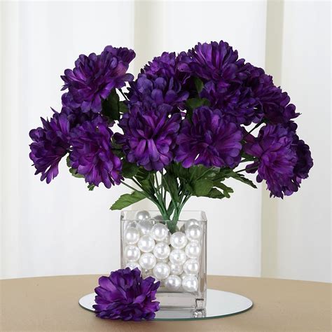 84 artificial silk chrysanthemum wedding flower bush bouquet centerpiece decor … purple