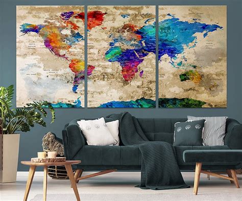 World Map Masterpiece Wall Art By My Great Canvas 3 Piece Multi Panel X