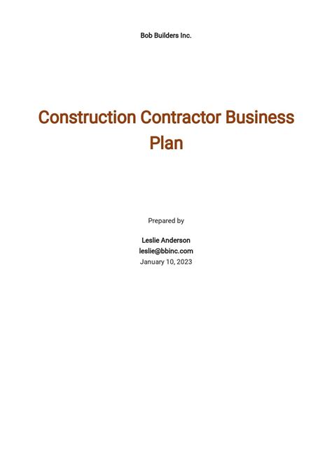 Construction Business Plan Template Free Download Printable Templates