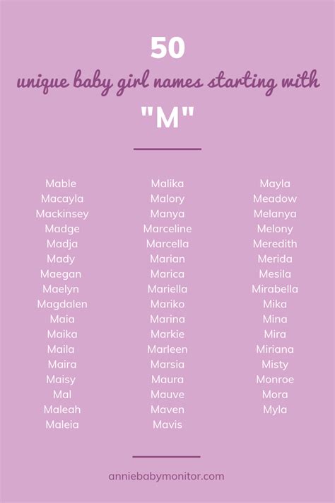 50 Unique Baby Girl Names Starting With “m” Annie Baby Monitor