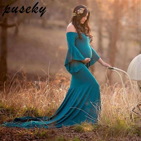 Puseky New Maternity Photography Props Maxi Maternity Gown Maternity