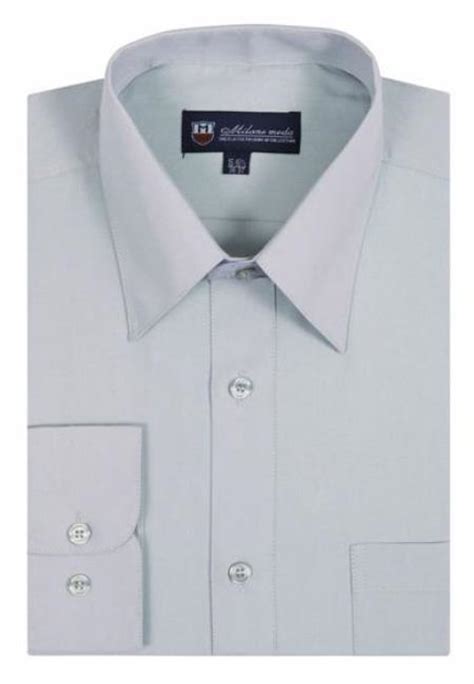 Mens Plain Solid Color Traditional Dress Shirt Silver