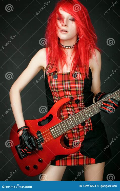 Redhead Rocker Girl With Bass Guitar Stock Photography Cartoondealer