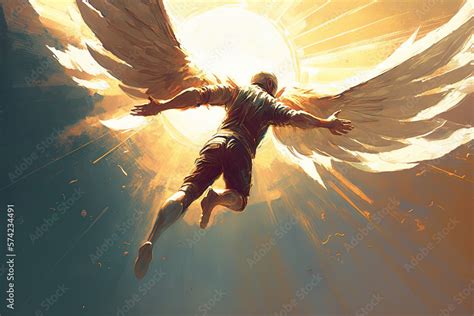 Icarus Flying To The Sun A Character From Greek Mythology Generative Ai Stock Illustration