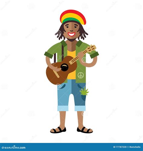 Vector Rastafarian Reggae Artist Flat Style Colorful Cartoon
