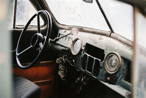 Interior Of Retro Car With Speedometer And Steering Wheel · Free Stock