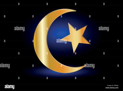 Muslim Symbol Islam Symbol Crescent And Star Icon Of Islam On A Blue