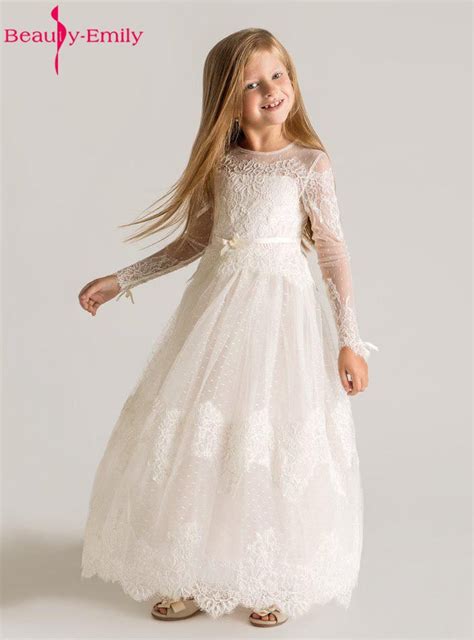 Brauty Emily Princess Lace Flower Girls Dresses 2017 Long Sleeves