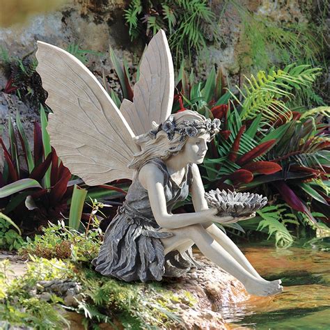 Grey Garden Sitting Fairy Ornament Outdoor Garden Fairy Ornaments Fairy