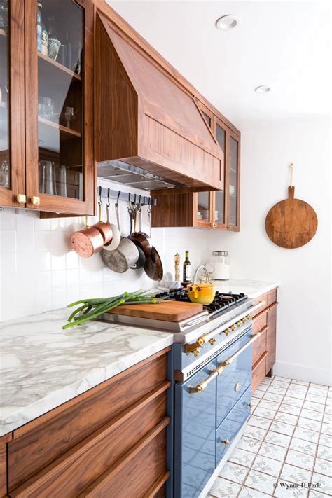 Walnut Kitchen Cabinets Modern Walnut Cabinets White Tile Backsplash