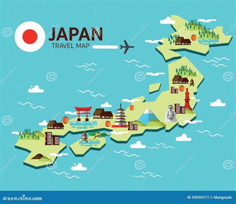 Japan Landmark And Travel Map Flat Design Elements And Icons V Stock Vector Image 59930171