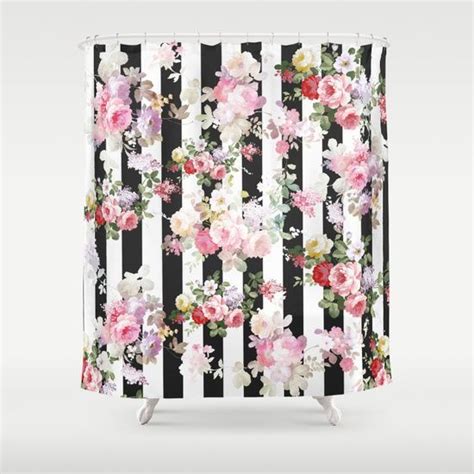 Bold Pink Watercolor Roses Floral Black White Stripes