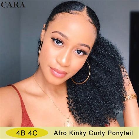 Drawstring Ponytails Extensions Mongolian Afro Kinky Curly Hair B C